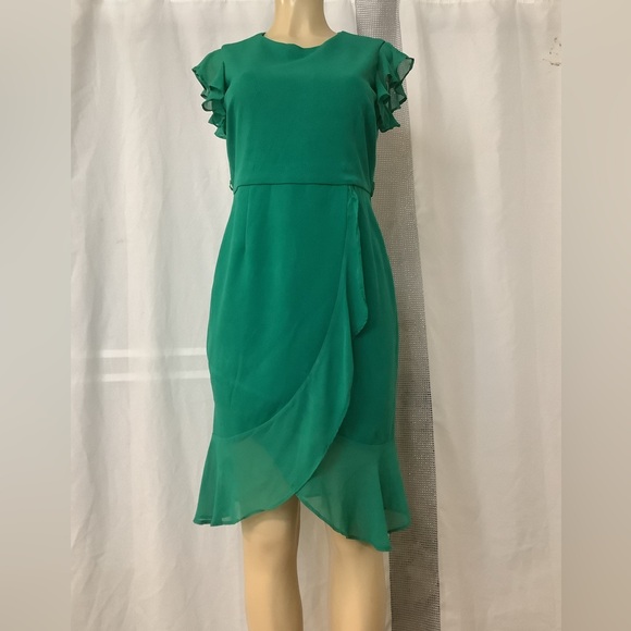Selby Green High Low Dress with Ruffle Sleeves - Picture 6 of 7
